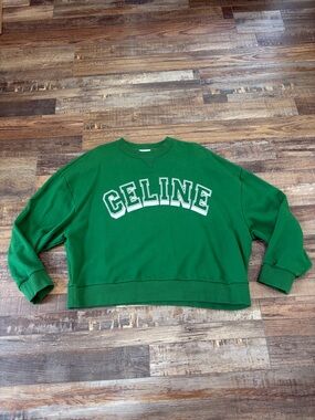 Celine Green Crewneck Sweatshirt with White Logo